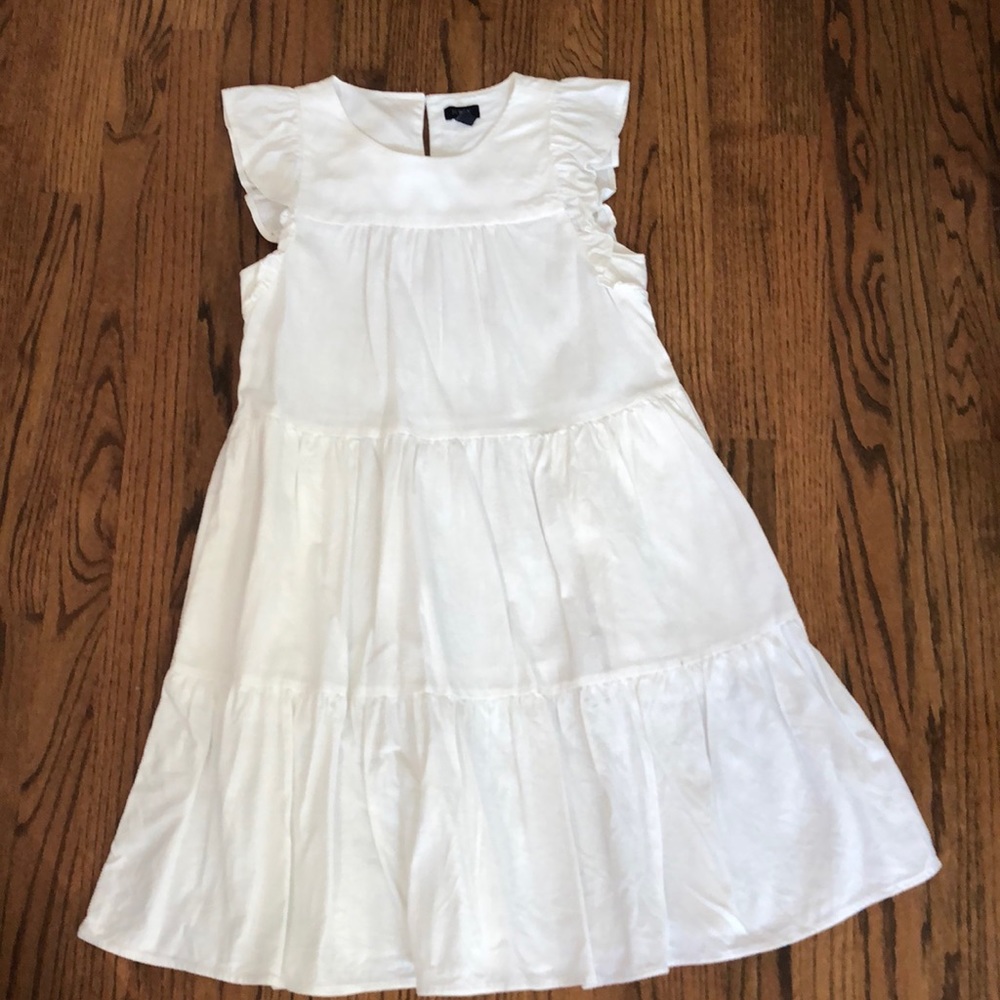 J. Crew Factory White Ruffle Sleeve Tiered Dress